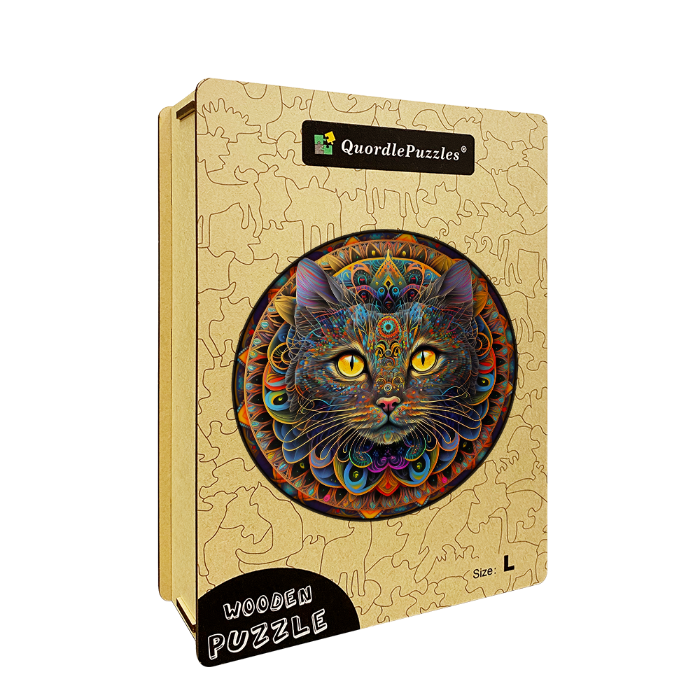 Quebra-cabeça de madeira de gato mandala
