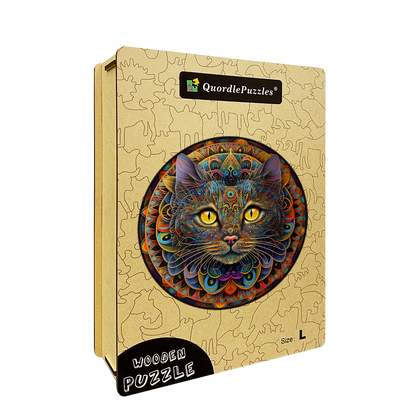 Quebra-cabeça de madeira de gato mandala