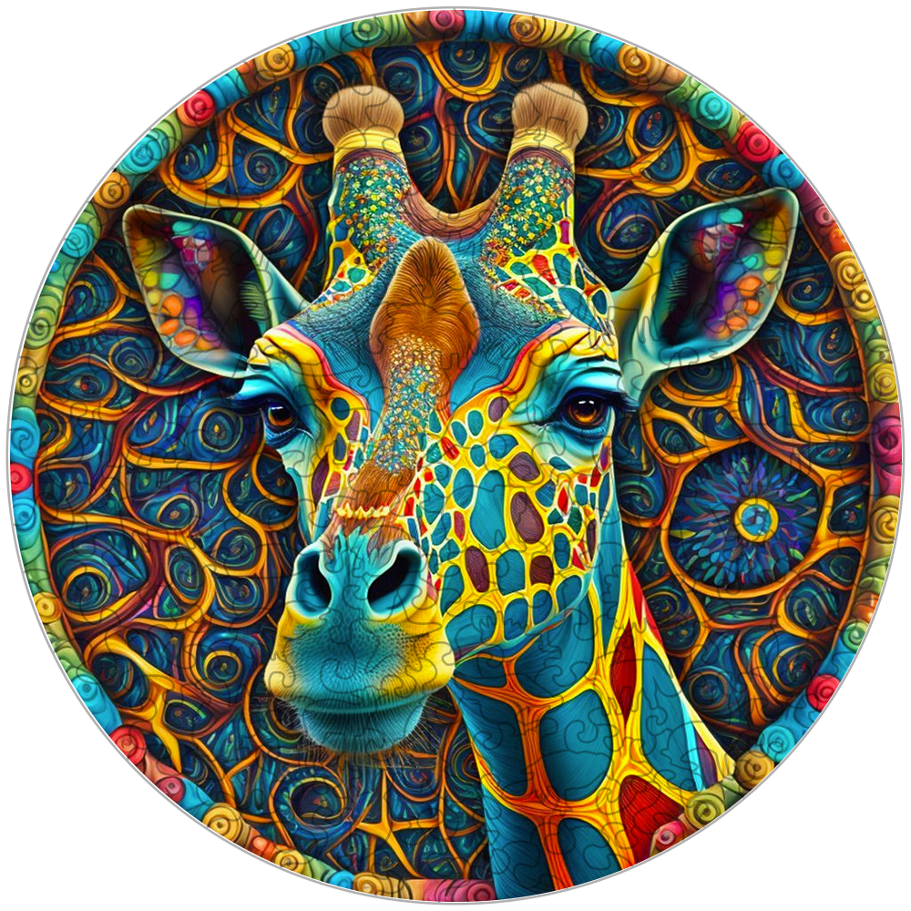 Quebra-cabeça de madeira de girafa psicodélica