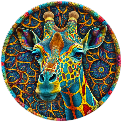 Quebra-cabeça de madeira de girafa psicodélica