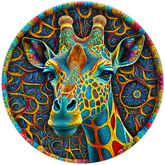 Quebra-cabeça de madeira de girafa psicodélica