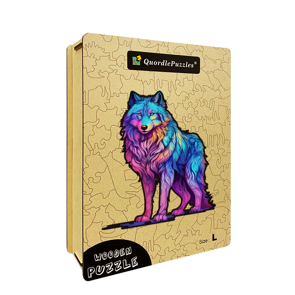 🔥Último dia 85% de desconto - quebra-cabeça de madeira majestoso lobo arco-íris