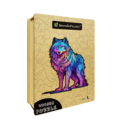 🔥Último dia 85% de desconto - quebra-cabeça de madeira majestoso lobo arco-íris